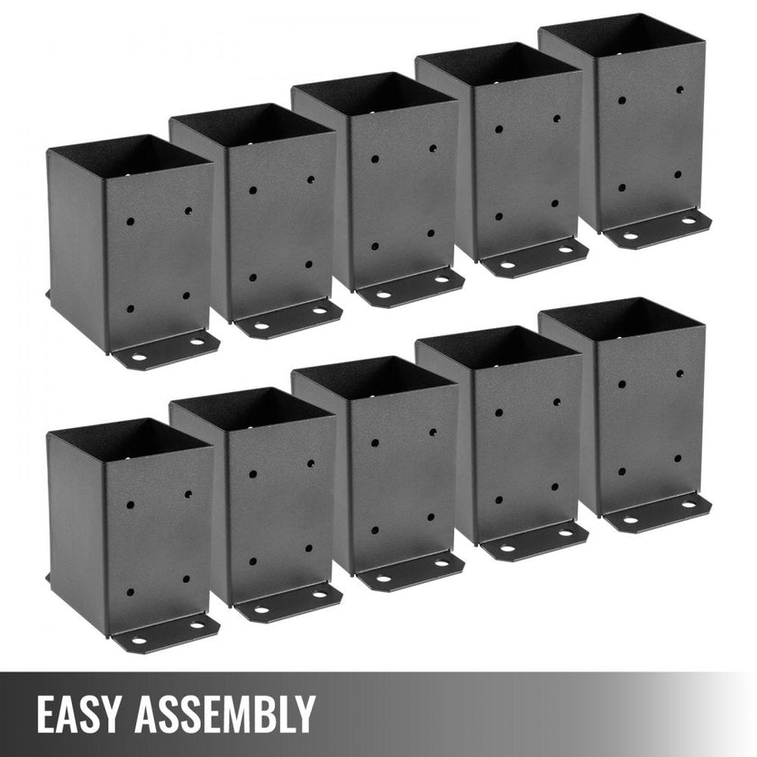 VEVOR 4x4 Wood Fence Post Anchor Base, 10 pcs Deck Post Base 3.6'' x 3.6'', 2.5 lbs, Black Powder-Coated Deck Post Base with Thick Steel, for Deck Supports Porch Railing Post Holder