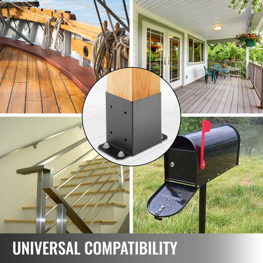 VEVOR 4x4 Wood Fence Post Anchor Base, 10 pcs Deck Post Base 3.6'' x 3.6'', 2.5 lbs, Black Powder-Coated Deck Post Base with Thick Steel, for Deck Supports Porch Railing Post Holder