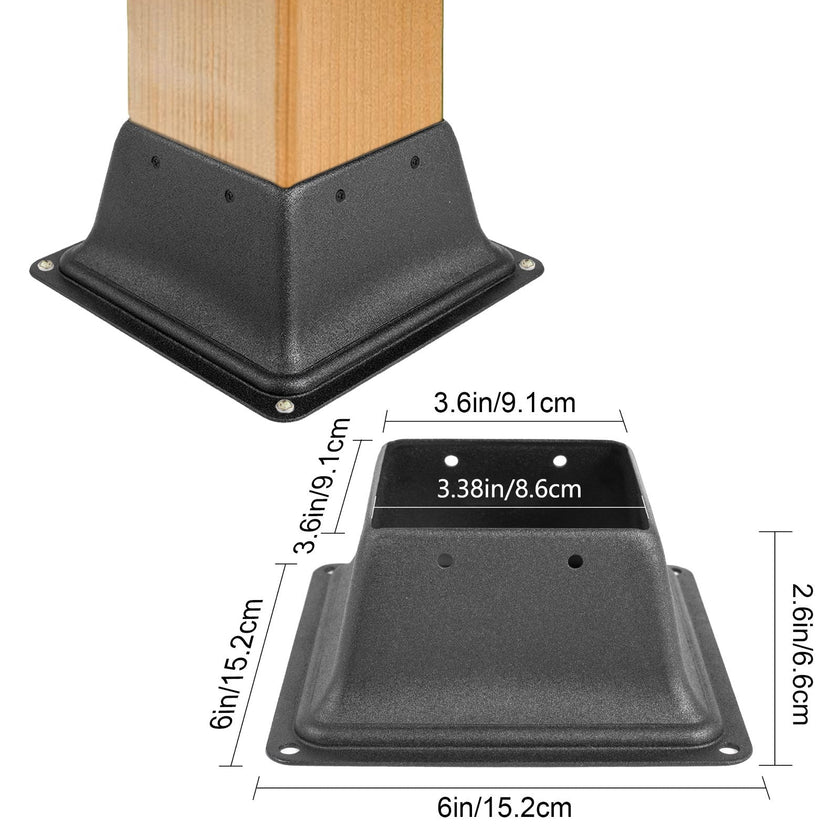 VEVOR Deck Post Base 10 PCS Post Base Skirt 4 x 4 Inch Post Support Flange 2.5 LBS Deck Post Skirt Black Powder-Coated Decking Post Base with Thick Steel for Deck Supports Porch Railing Post Holders