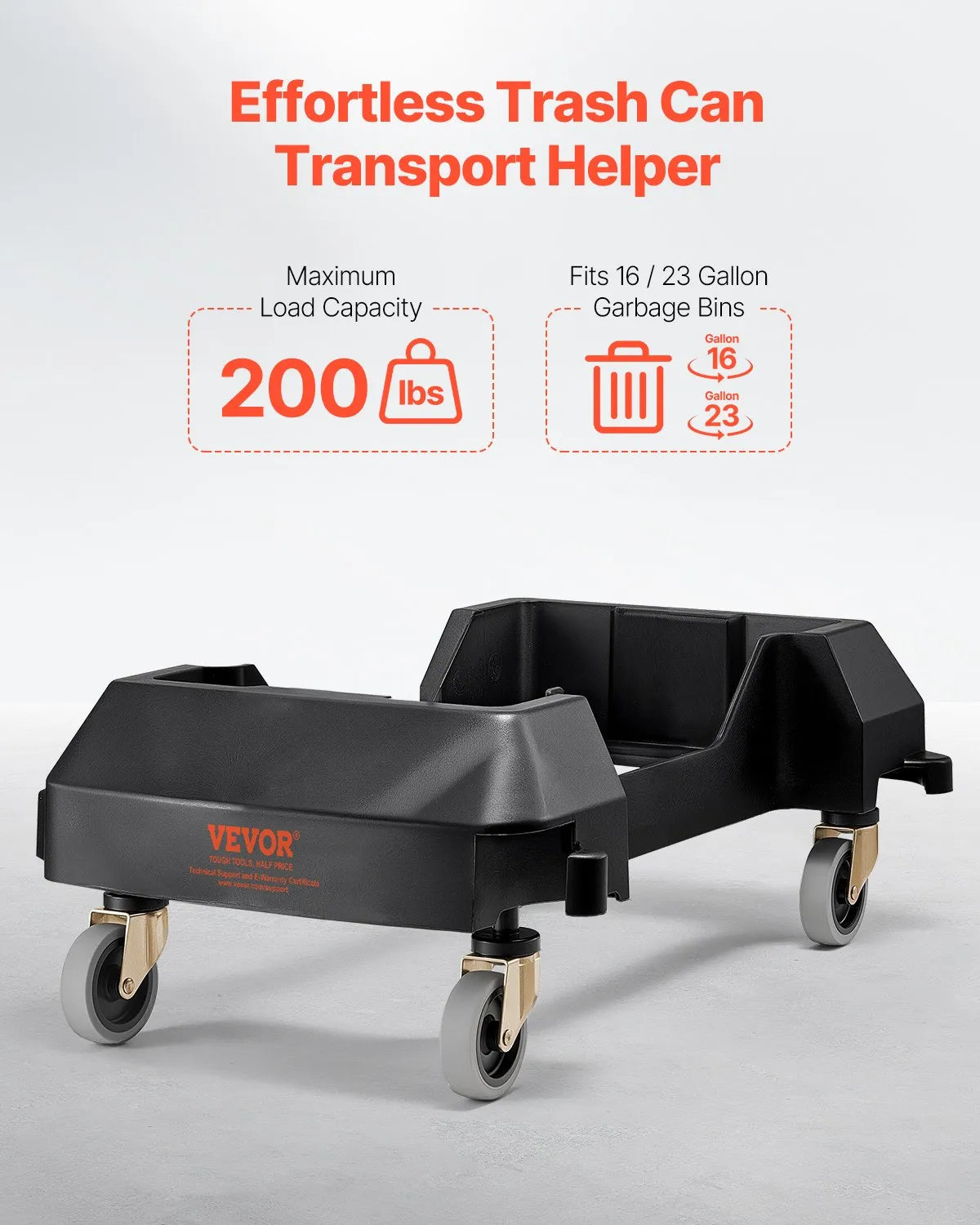 VEVOR Slim Trash Can Dolly with Wheel Fit 16/23 Gal Containers 200lbs Heavy Duty