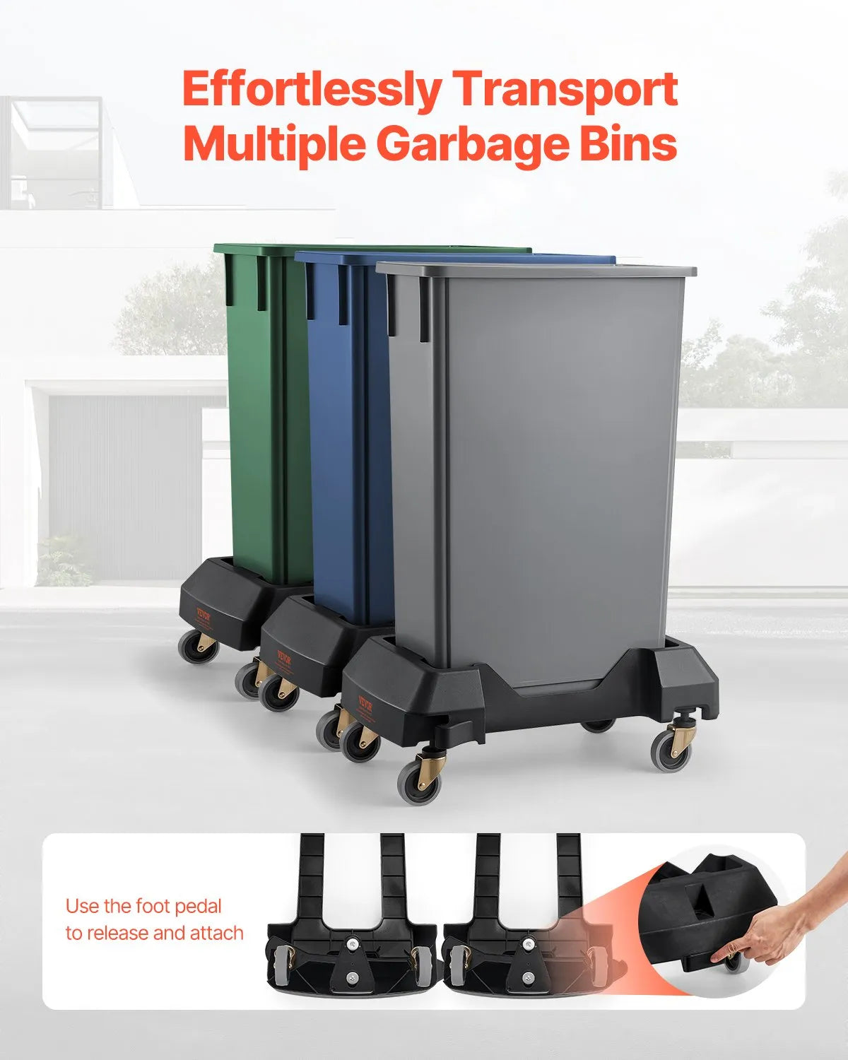VEVOR Slim Trash Can Dolly with Wheel Fit 16/23 Gal Containers 200lbs Heavy Duty