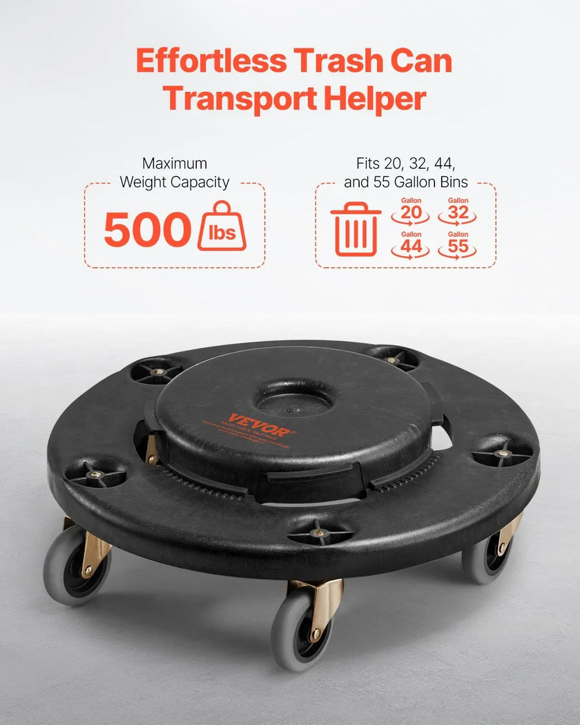 VEVOR Round Trash Can Dolly Fit 20, 32, 44, 55 Gal Garbage Container 500lbs