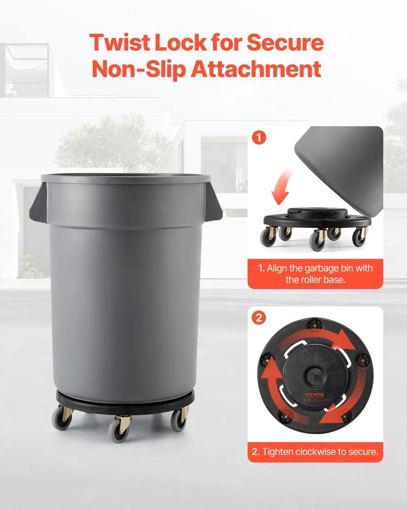VEVOR Round Trash Can Dolly Fit 20, 32, 44, 55 Gal Garbage Container 500lbs