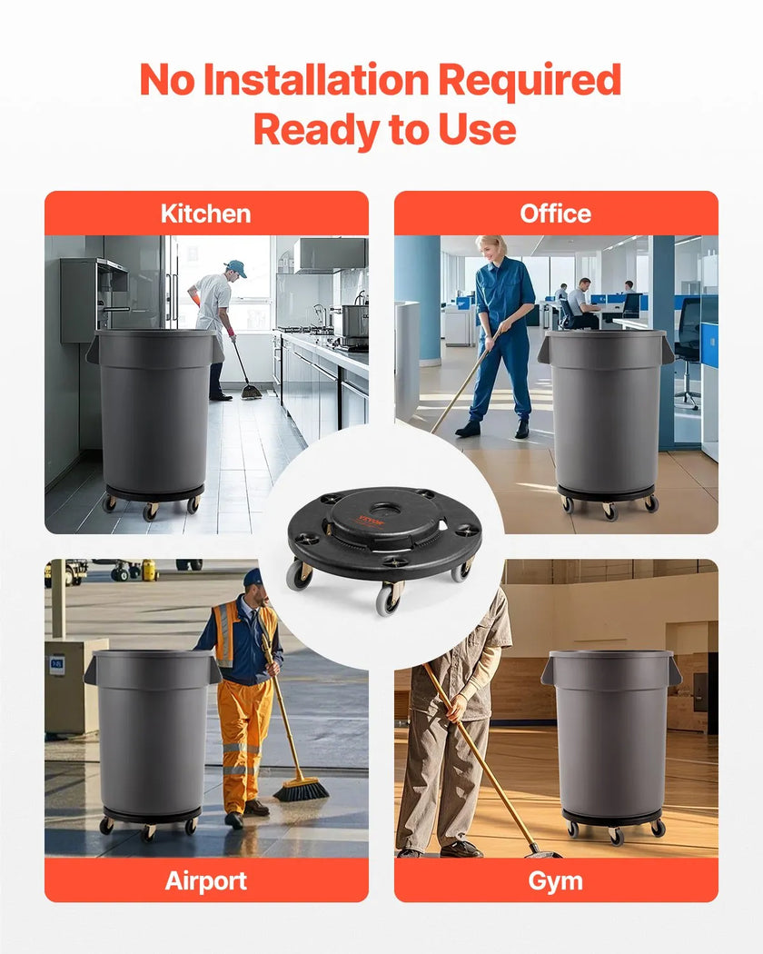 VEVOR Round Trash Can Dolly Fit 20, 32, 44, 55 Gal Garbage Container 500lbs