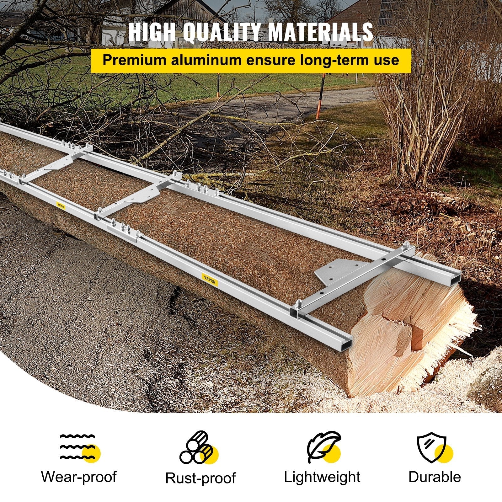 VEVOR Rail Mill Guide System 9 FT Chainsaw Mill Rail Guide with 4 Wood Fixing Plate Rail Mill Guide Used in Combination with The Saw Mill (5FT-RMG)
