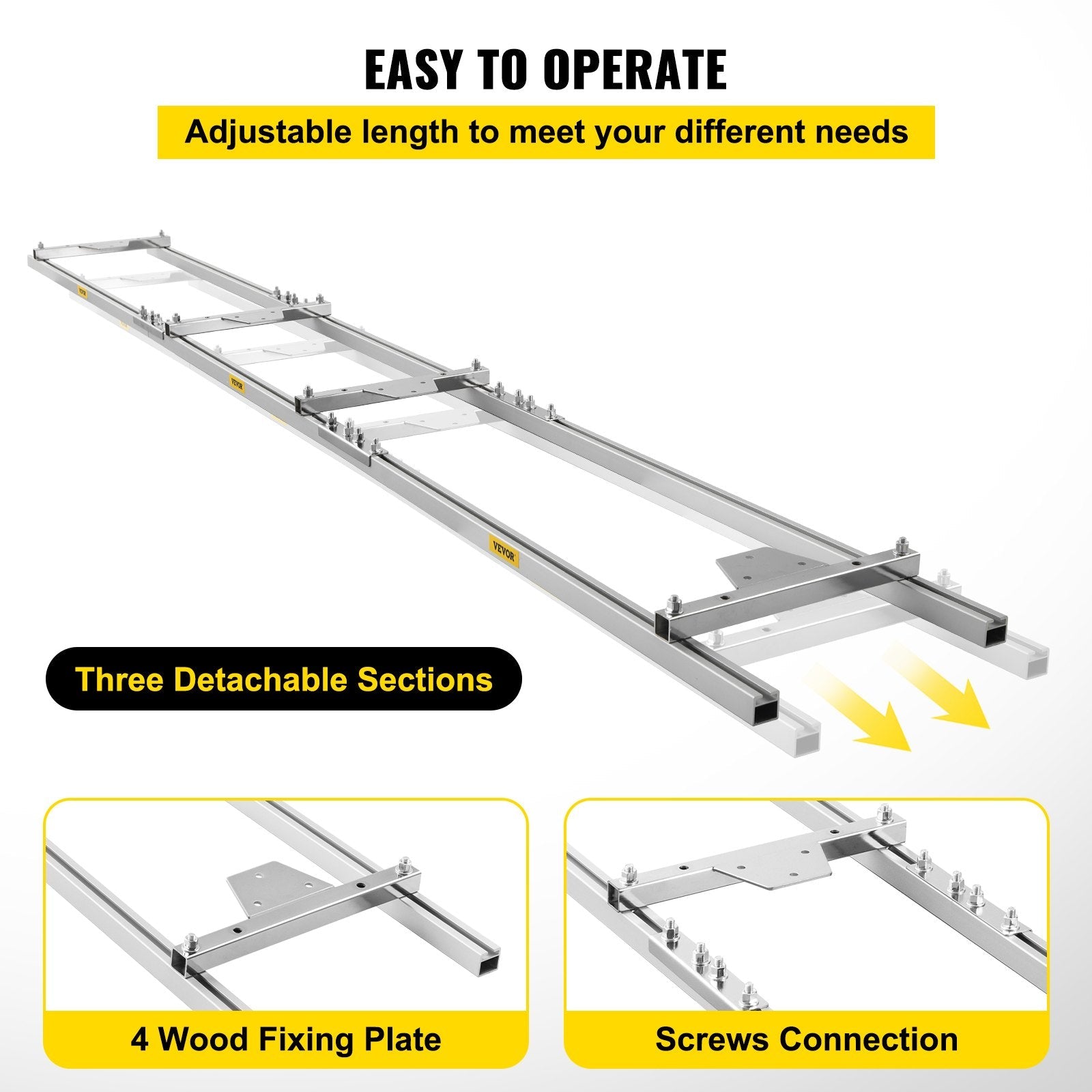 VEVOR Rail Mill Guide System 9 FT Chainsaw Mill Rail Guide with 4 Wood Fixing Plate Rail Mill Guide Used in Combination with The Saw Mill (5FT-RMG)