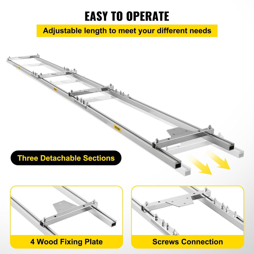 VEVOR Rail Mill Guide System 9 FT Chainsaw Mill Rail Guide with 4 Wood Fixing Plate Rail Mill Guide Used in Combination with The Saw Mill (5FT-RMG)