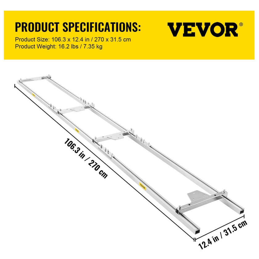 VEVOR Rail Mill Guide System 9 FT Chainsaw Mill Rail Guide with 4 Wood Fixing Plate Rail Mill Guide Used in Combination with The Saw Mill (5FT-RMG)