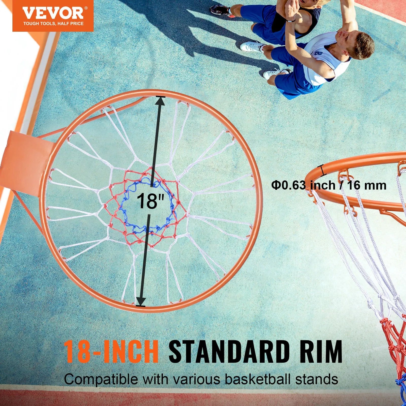 VEVOR Basketball Rim, Wall Door Mounted Basketball Hoop, Heavy Duty Q235 Basketball Flex Rim Goal Replacement with Net, Standard 18