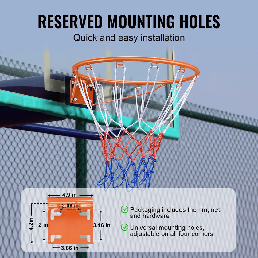 VEVOR Basketball Rim, Wall Door Mounted Basketball Hoop, Heavy Duty Q235 Basketball Flex Rim Goal Replacement with Net, Standard 18
