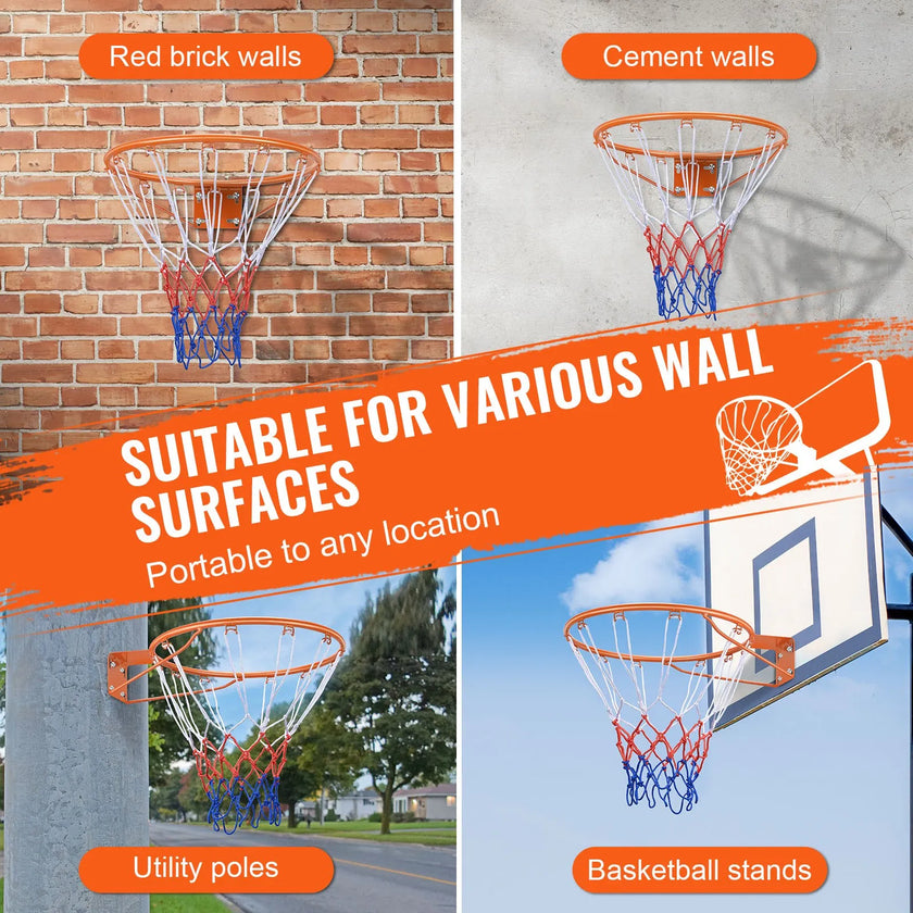 VEVOR Basketball Rim, Wall Door Mounted Basketball Hoop, Heavy Duty Q235 Basketball Flex Rim Goal Replacement with Net, Standard 18
