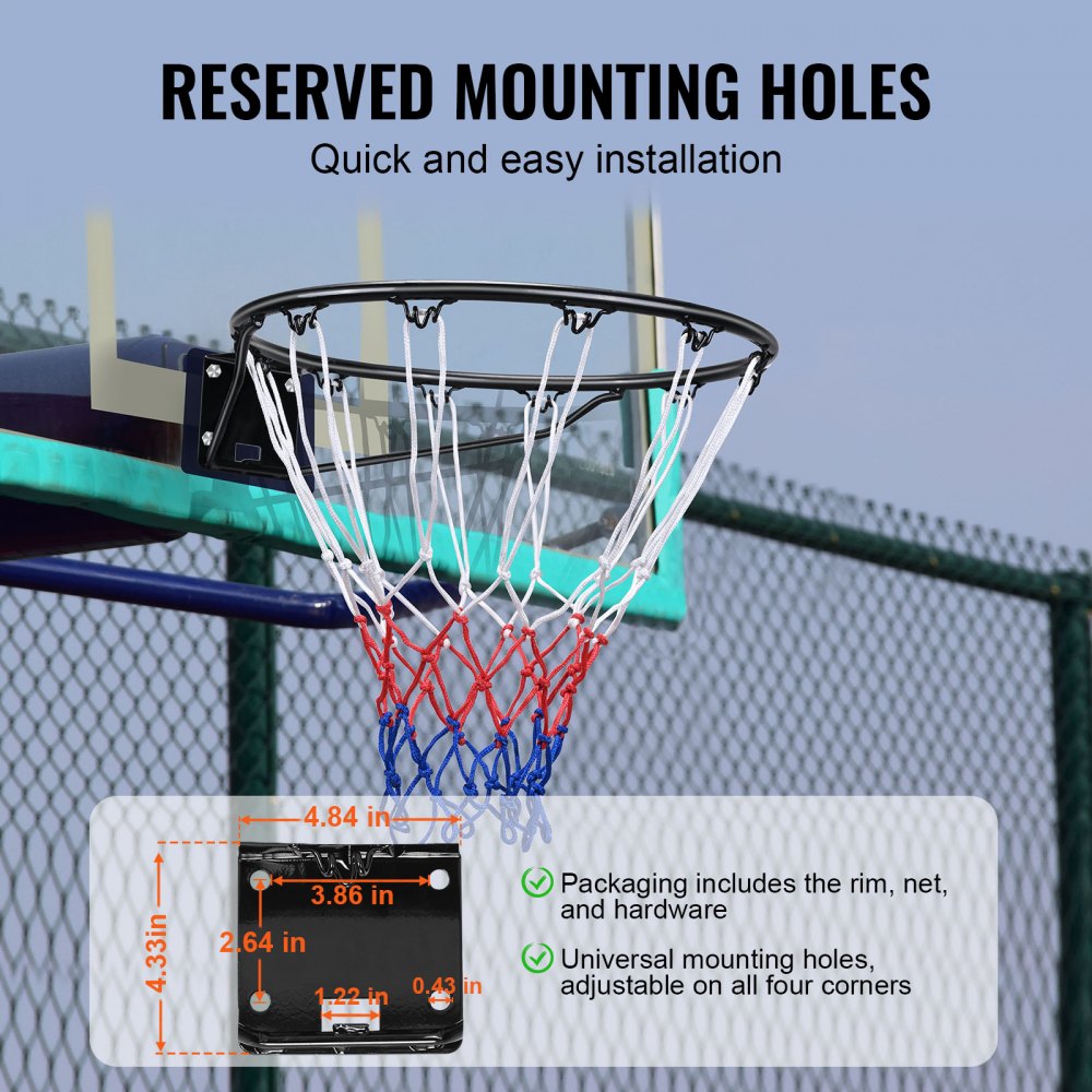 VEVOR Basketball Rim, Wall Door Mounted Basketball Hoop, Heavy Duty Q235 Basketball Flex Rim Goal Replacement with Net and Double Spring, Standard 18