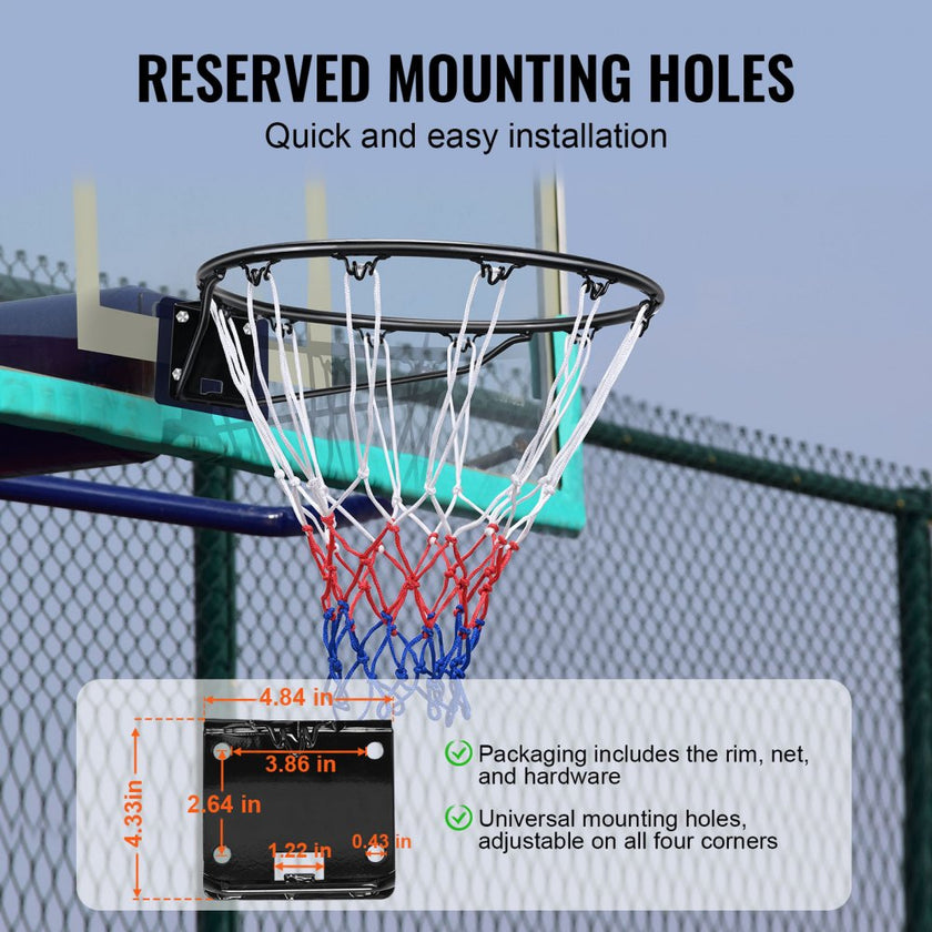 VEVOR Basketball Rim, Wall Door Mounted Basketball Hoop, Heavy Duty Q235 Basketball Flex Rim Goal Replacement with Net and Double Spring, Standard 18