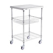 VEVOR Kitchen Utility Cart, 3 Tiers, Wire Rolling Cart with 470LBS Capacity, Steel Service Cart on Wheels, Metal Storage Trolley with 76mm Basket Curved Handle PP Liner 6 Hooks, for Indoor and Outdoor