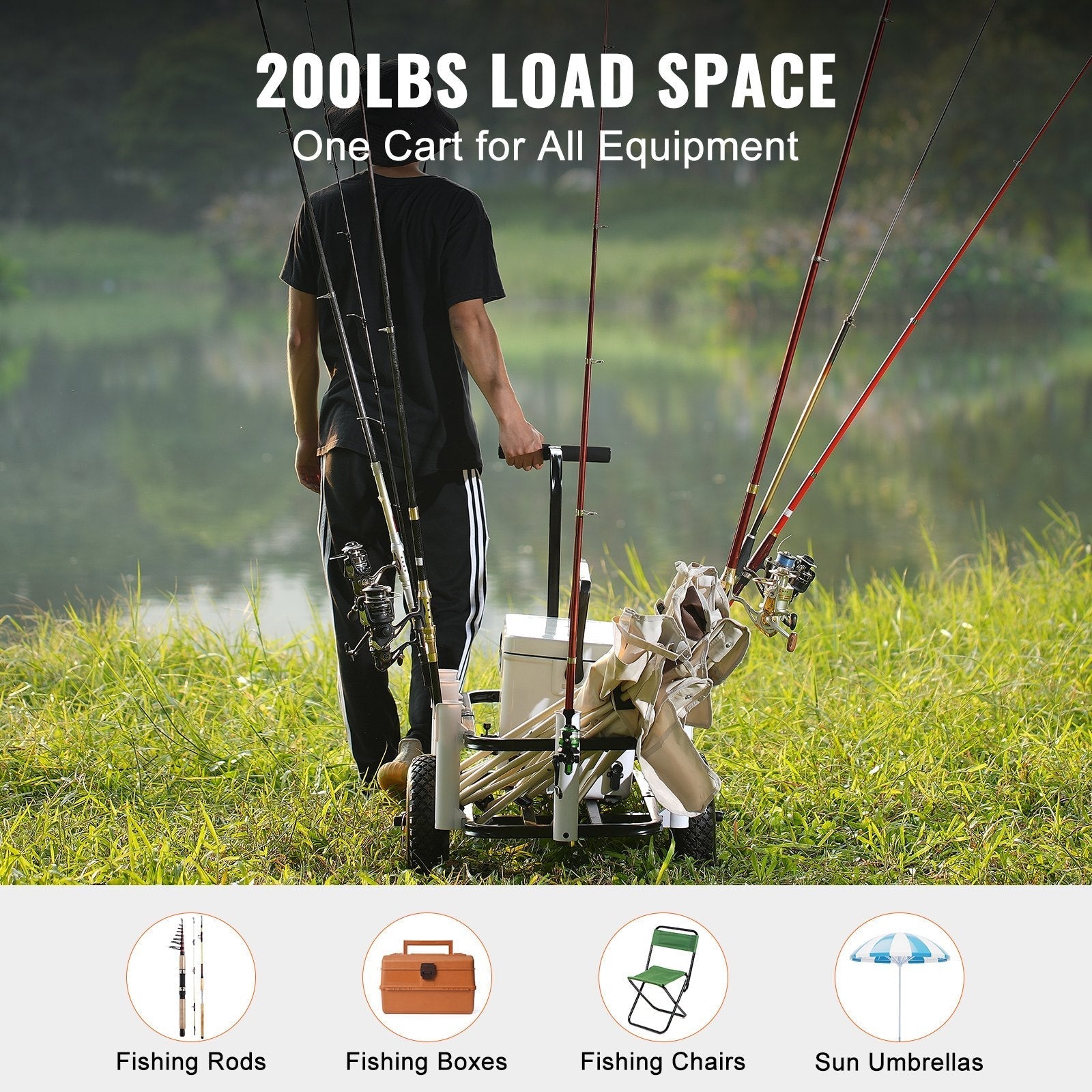 VEVOR Beach Fishing Cart, 200 lbs Load Capacity, Fish and Marine Cart with Two 11