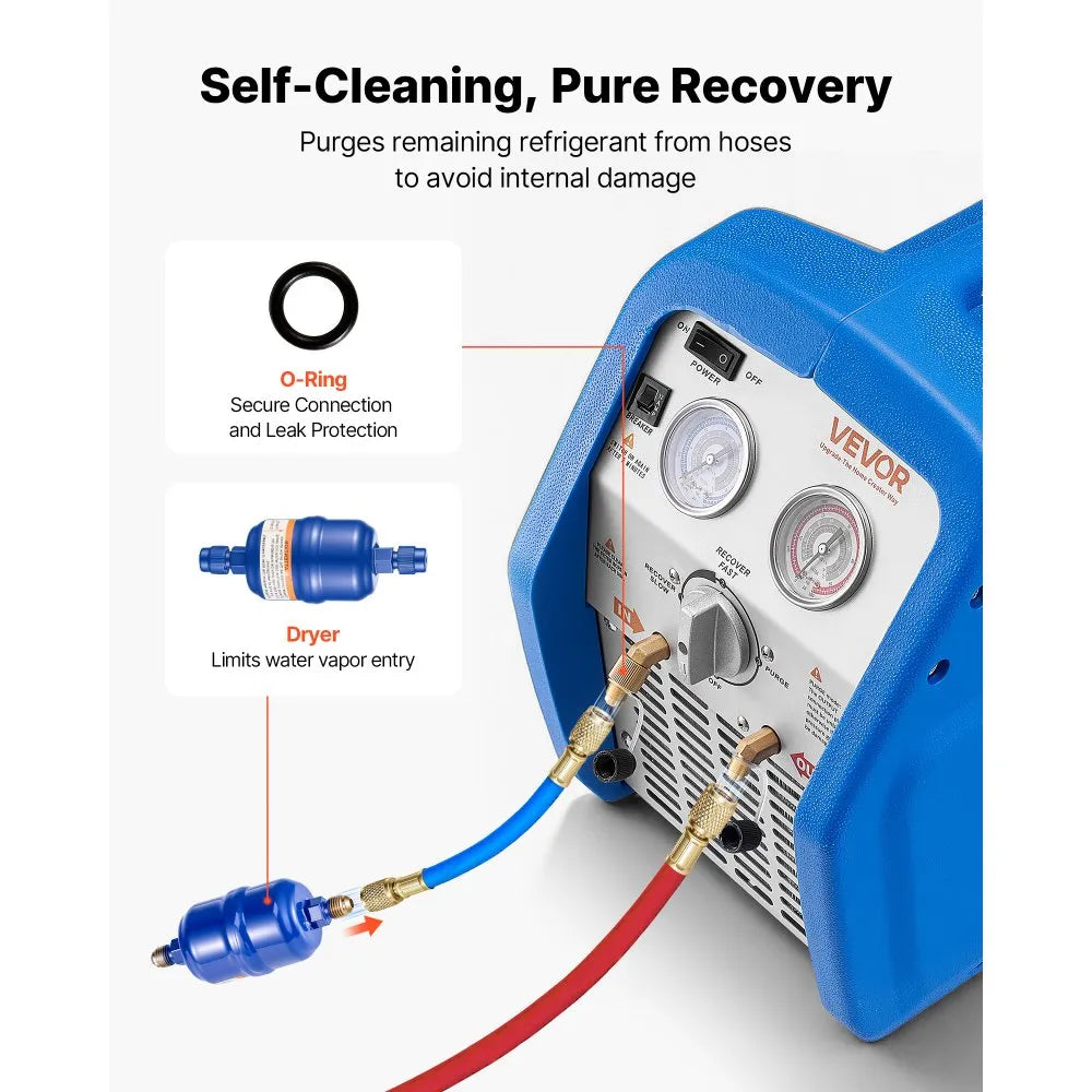 VEVOR 3/4 HP Portable Refrigerant Recovery Machine – Single Cylinder HVAC Recovery Unit for Automotive & Residential A/C Systems