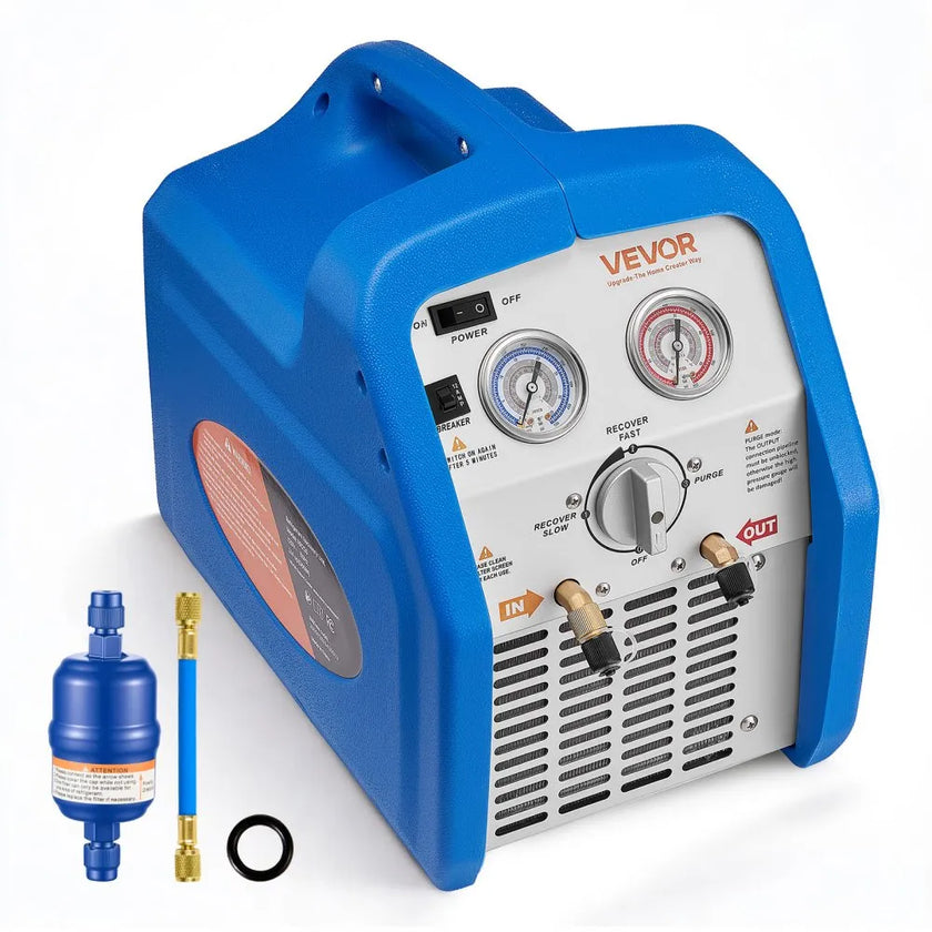 VEVOR 3/4 HP Portable Refrigerant Recovery Machine – Single Cylinder HVAC Recovery Unit for Automotive & Residential A/C Systems