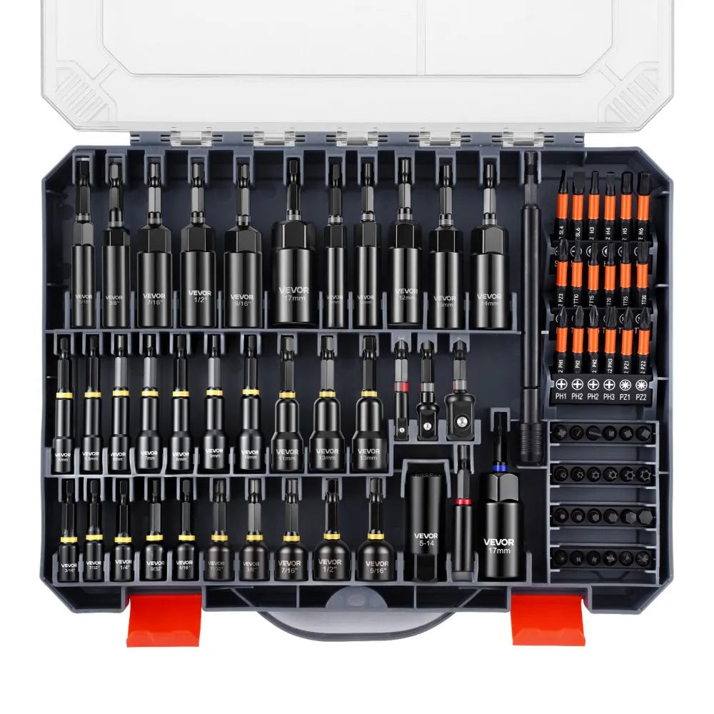 VEVOR 80-Piece Magnetic Nut Driver Set – SAE & Metric Sizes with Extension Bars, Universal Socket & Storage Case