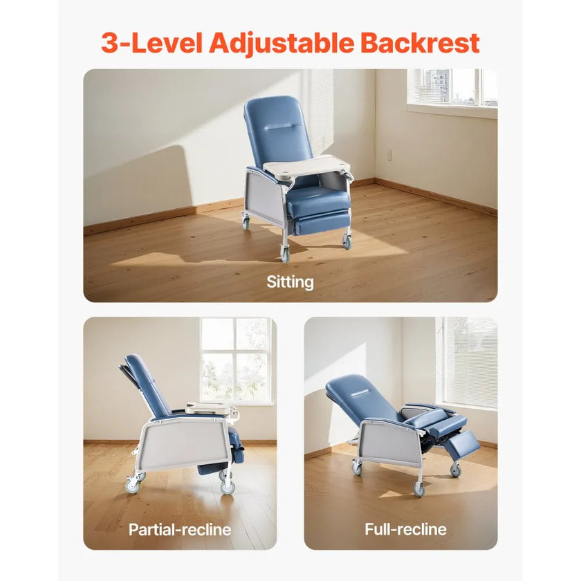VEVOR Geri Chair Recliner 3-Position Reclining Geri Chair with Tray & 4 Wheels
