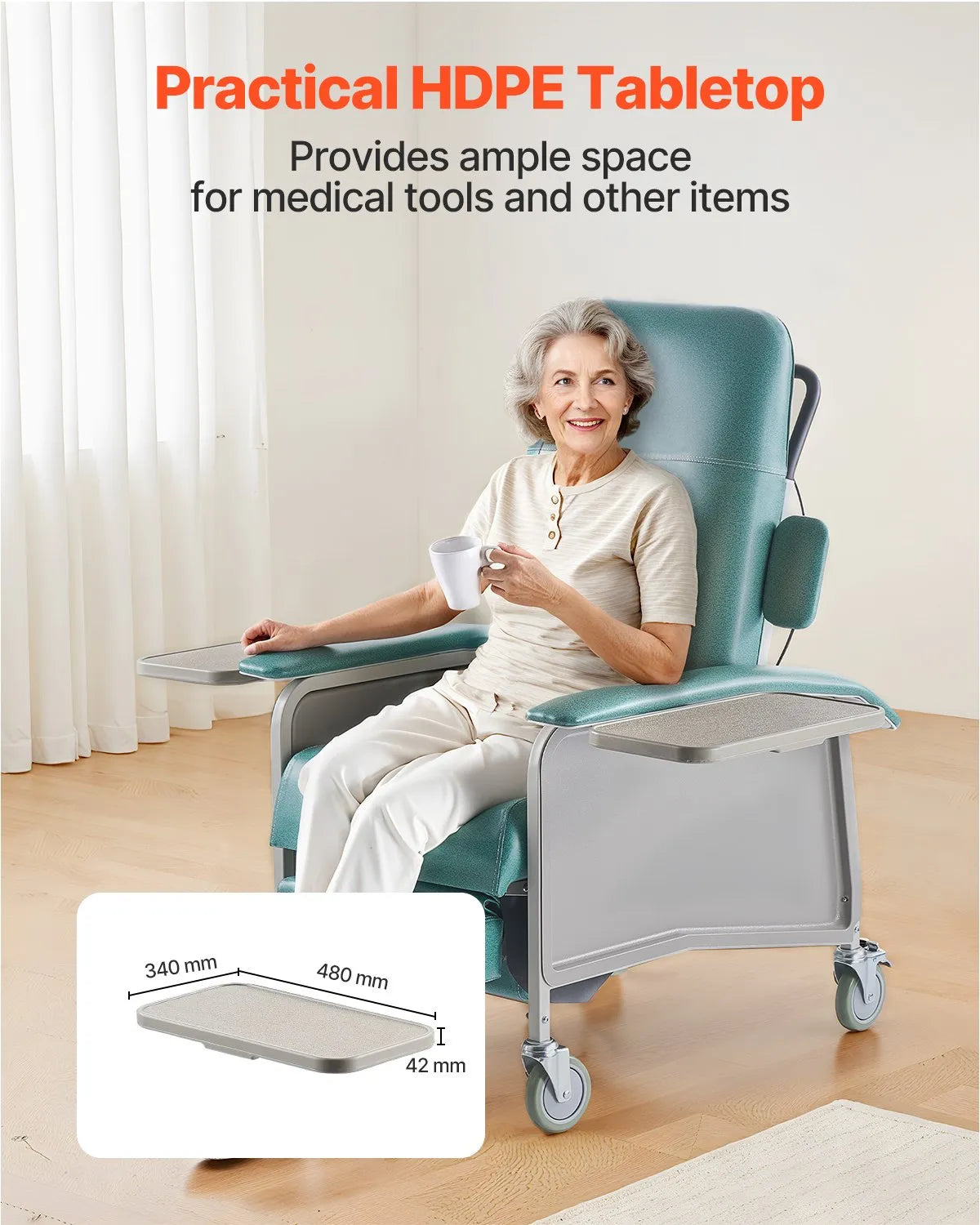 VEVOR Geri Chair Recliner 4-Position Reclining Geri Chair with Trays & 4 Wheels