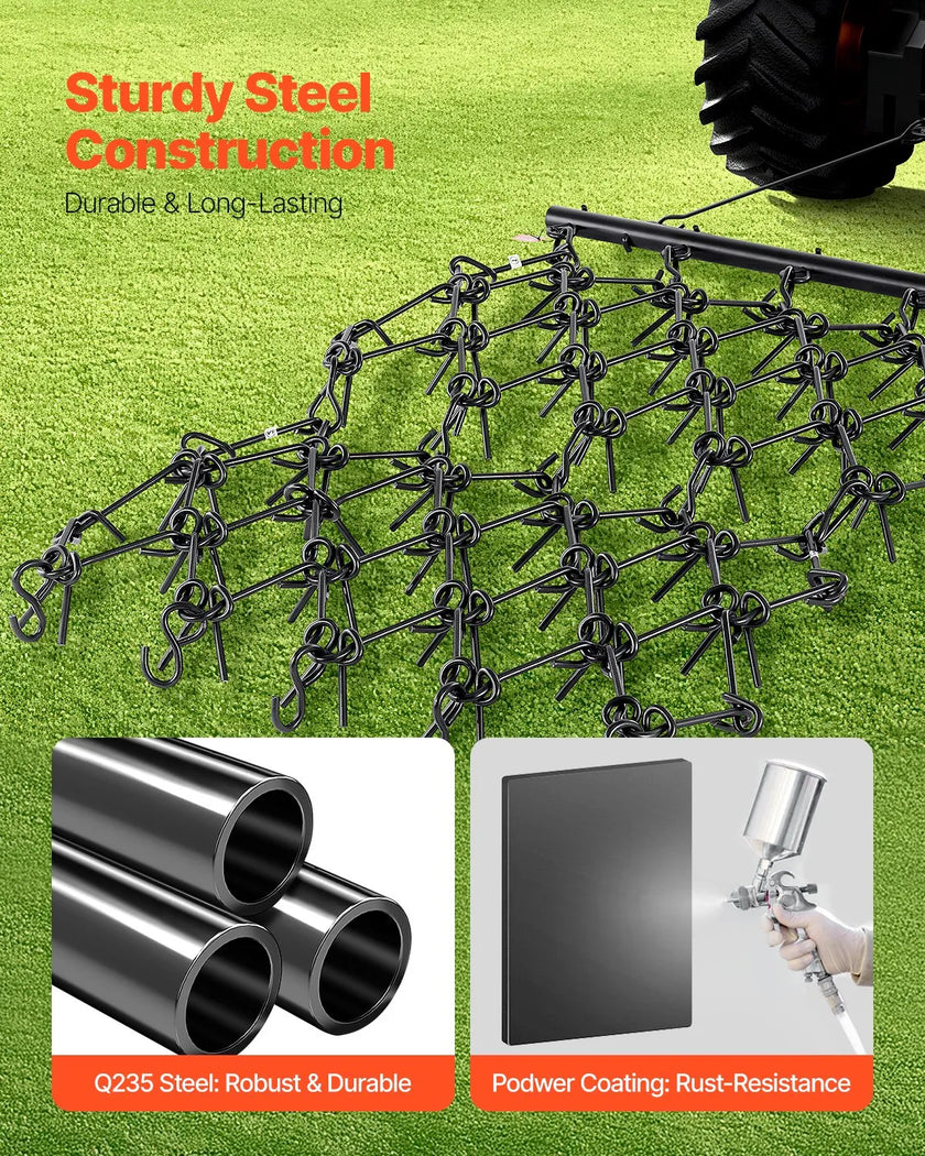 VEVOR Drag Harrow 4 x 4 ft Chain Harrow ATV Lawn Rake for Landscape Leveling