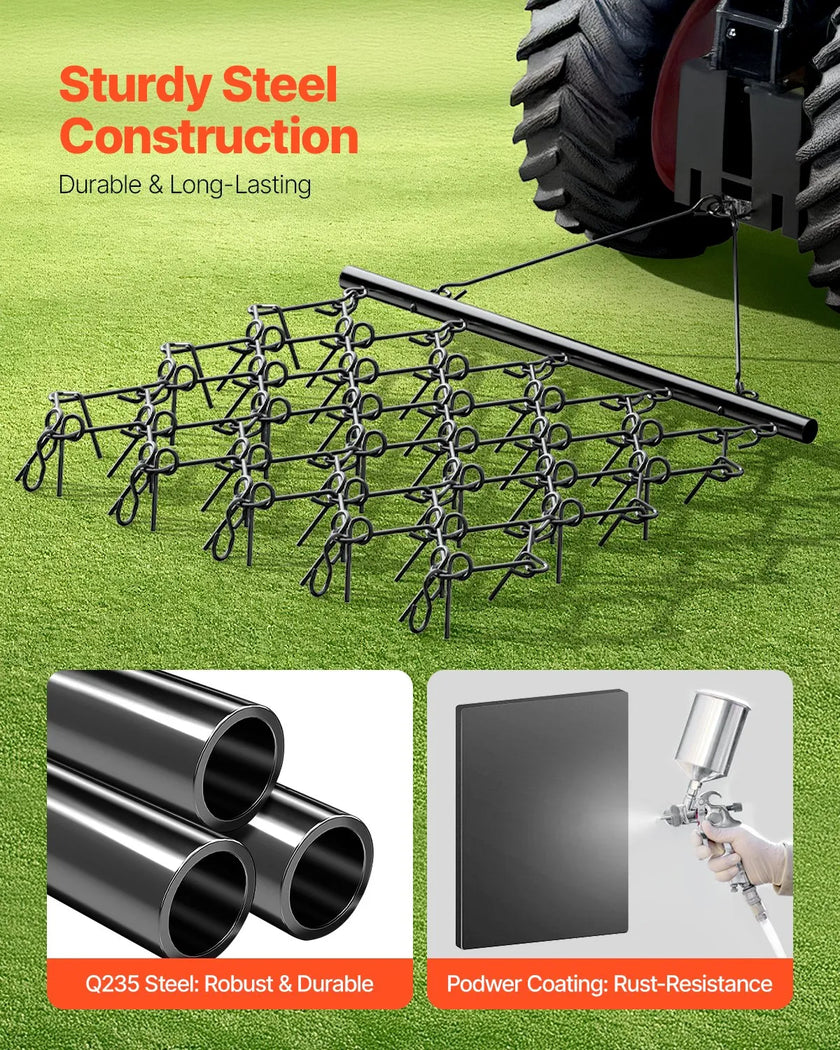VEVOR Drag Harrow 5.8 x 4.8 ft Chain Harrow ATV Lawn Rake for Landscape Leveling