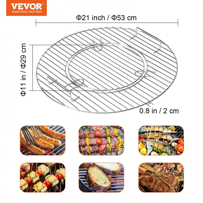 VEVOR 21 Inch Cooking Grate for 21 inch Kettle Grill, Round Replacement Charcoal Grates, Iron Gas Grill Replacement Parts for Outdoor Cooking, Barbecue Camping, Picnic, Patio and Backyard, Silver