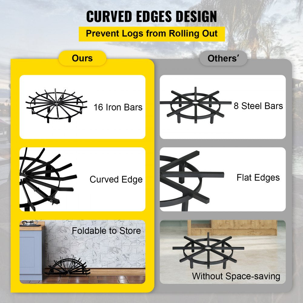 VEVOR 40in Fire Grate Log Grate ,Wagon Wheel Firewood Grates 16 Iron Bars, Fireplace Grates Burning Rack Holder 12 Legs for Indoor Chimney, Hearth Wood Stove and Outdoor Camping Fire Pit