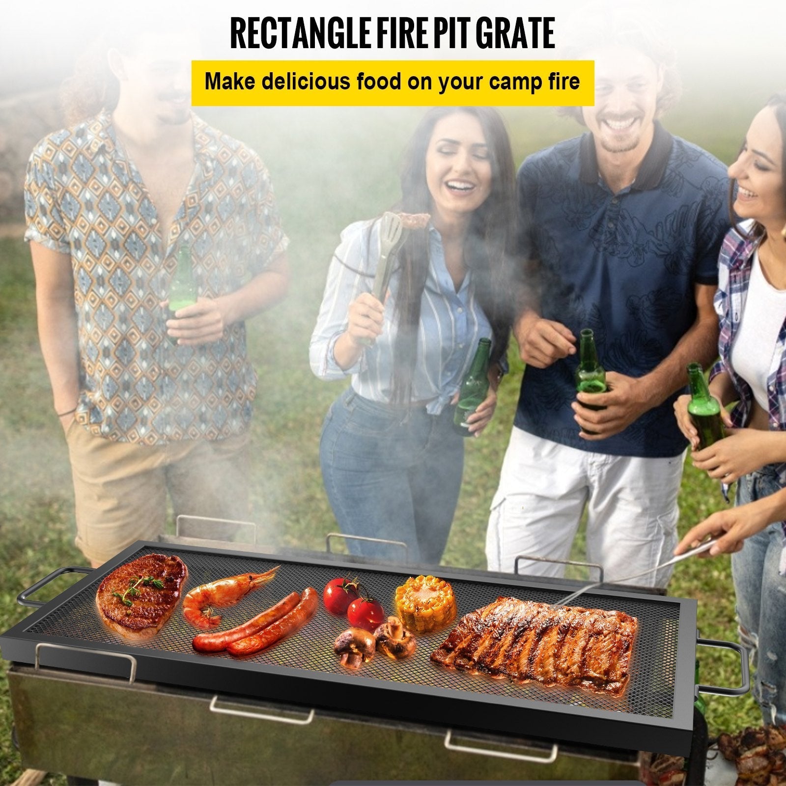 VEVOR Rectangle Fire Pit Grate, 40 x 15 inch Fire Pit Grill Grate, X-Marks Rectangle Grill Grate, Black Steel Fire Grate, Fire Pit Cooking Grate with Handles, Fire Grill Grate for Fire Pit, Campfire