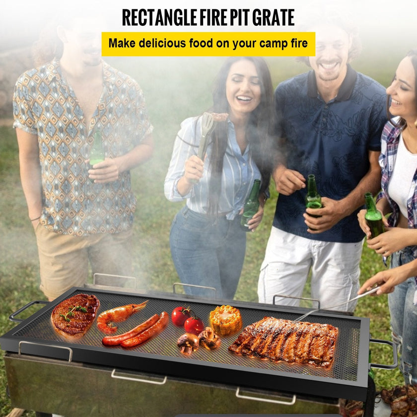 VEVOR Rectangle Fire Pit Grate, 40 x 15 inch Fire Pit Grill Grate, X-Marks Rectangle Grill Grate, Black Steel Fire Grate, Fire Pit Cooking Grate with Handles, Fire Grill Grate for Fire Pit, Campfire