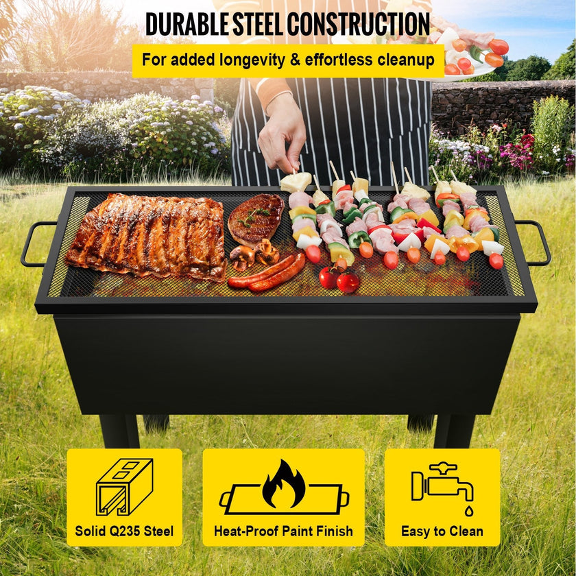 VEVOR Rectangle Fire Pit Grate, 40 x 15 inch Fire Pit Grill Grate, X-Marks Rectangle Grill Grate, Black Steel Fire Grate, Fire Pit Cooking Grate with Handles, Fire Grill Grate for Fire Pit, Campfire