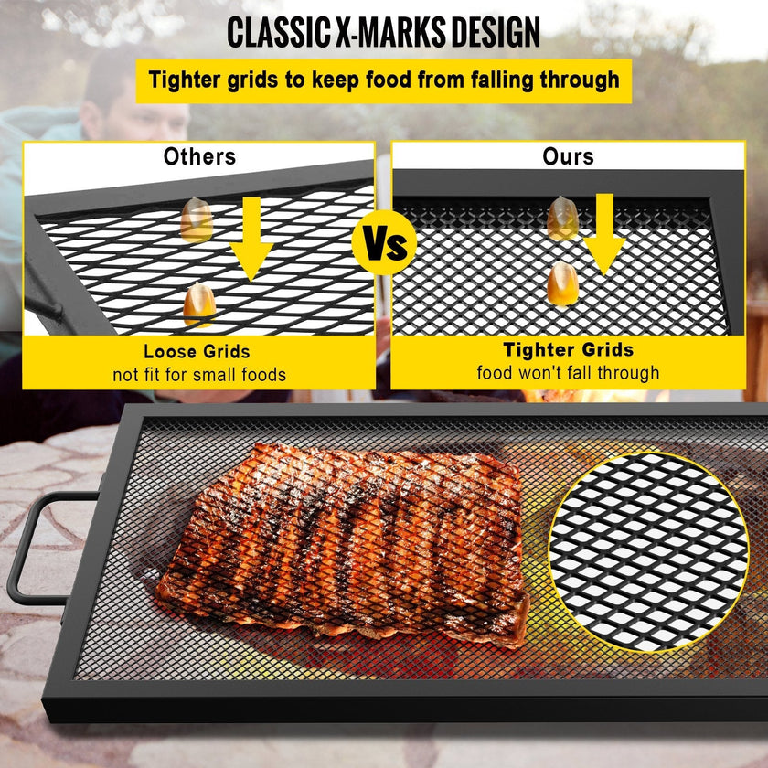 VEVOR Rectangle Fire Pit Grate, 40 x 15 inch Fire Pit Grill Grate, X-Marks Rectangle Grill Grate, Black Steel Fire Grate, Fire Pit Cooking Grate with Handles, Fire Grill Grate for Fire Pit, Campfire
