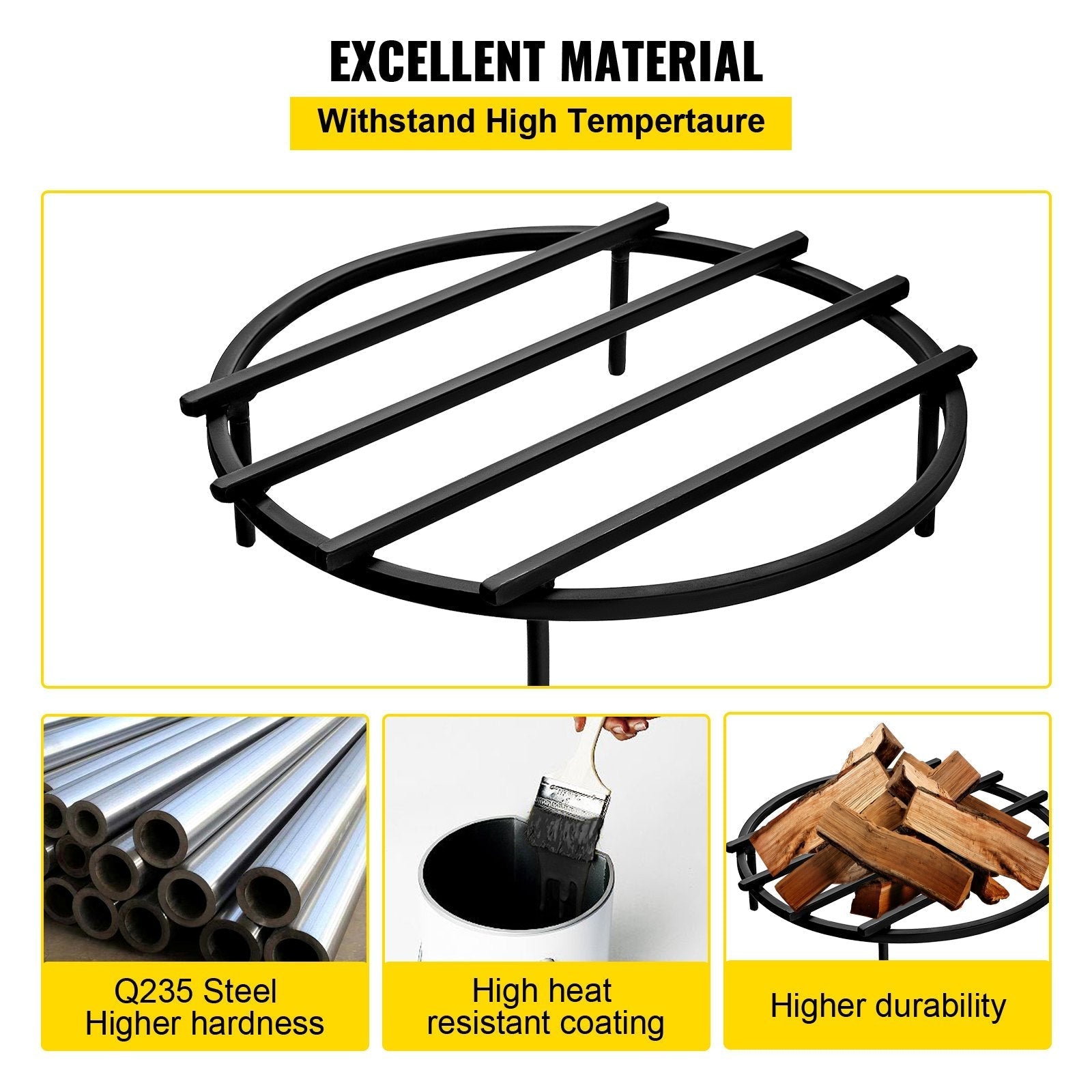 VEVOR Fire Pit Grate, Heavy Duty Iron Round Firewood Grate, Round Wood Fire Pit Grate 18