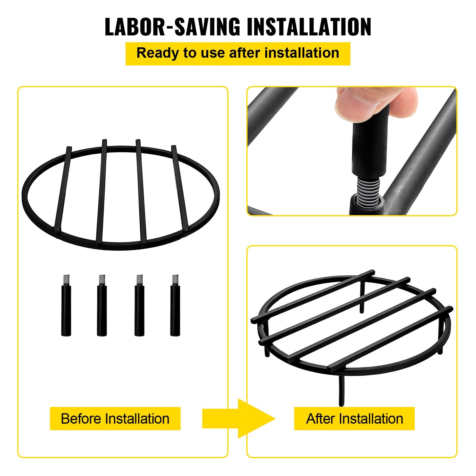 VEVOR Fire Pit Grate, Heavy Duty Iron Round Firewood Grate, Round Wood Fire Pit Grate 18