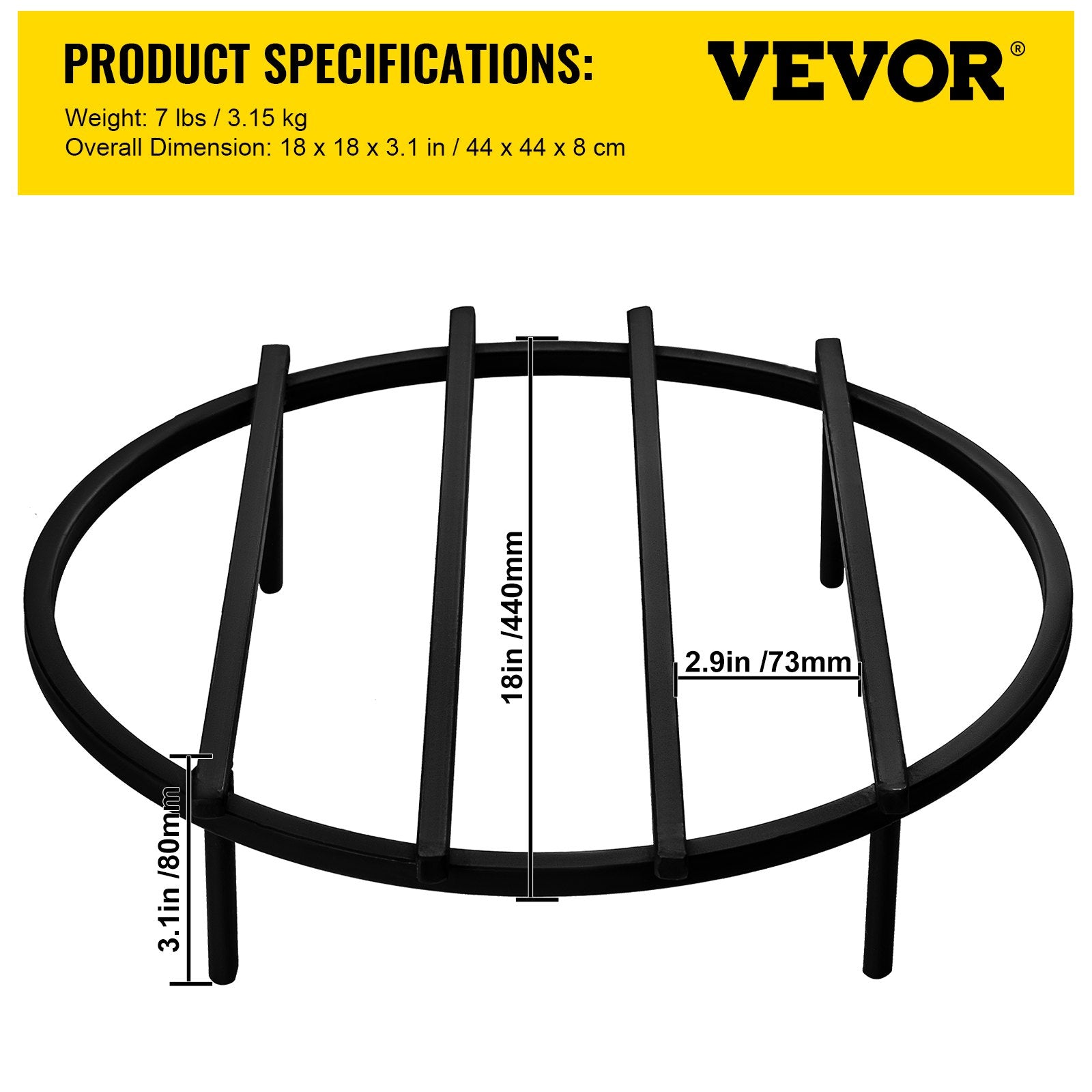 VEVOR Fire Pit Grate, Heavy Duty Iron Round Firewood Grate, Round Wood Fire Pit Grate 18