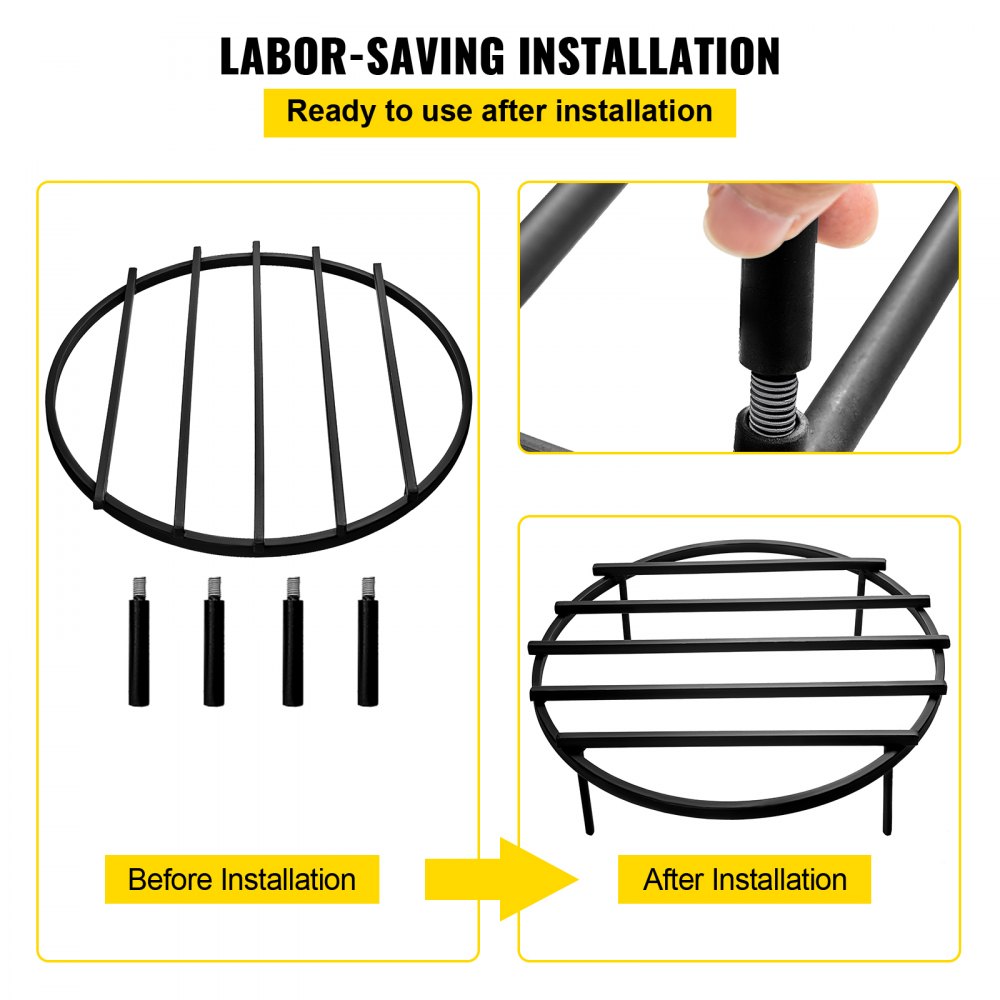 VEVOR Fire Pit Grate, Heavy Duty Iron Round Firewood Grate, Round Wood Fire Pit Grate 24\