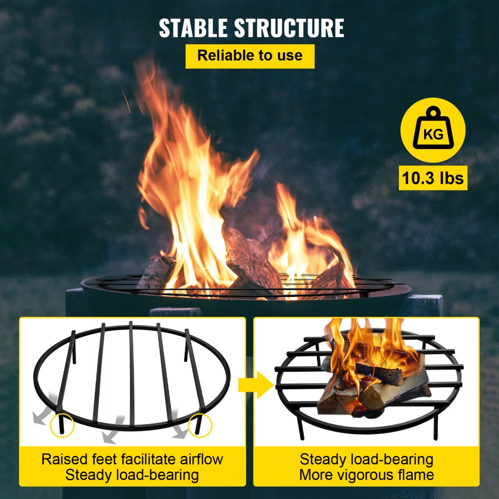 VEVOR Fire Pit Grate, Heavy Duty Iron Round Firewood Grate, Round Wood Fire Pit Grate 24\