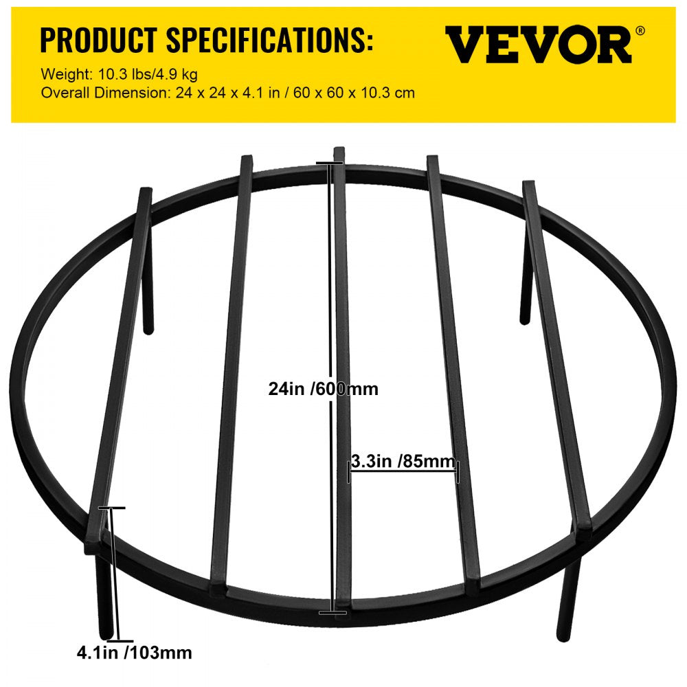 VEVOR Fire Pit Grate, Heavy Duty Iron Round Firewood Grate, Round Wood Fire Pit Grate 24\