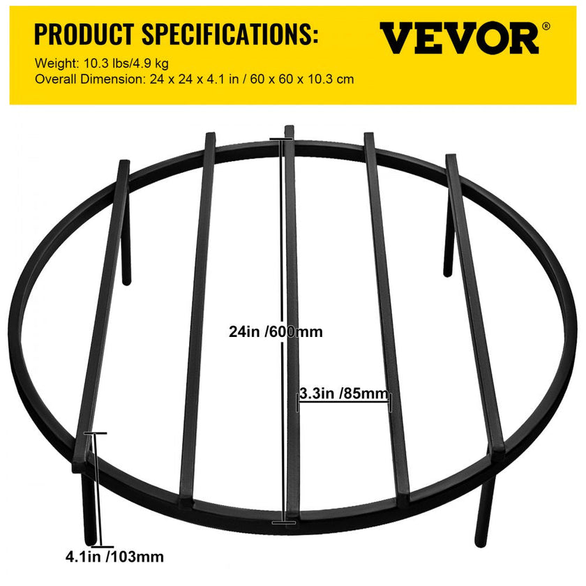 VEVOR Fire Pit Grate, Heavy Duty Iron Round Firewood Grate, Round Wood Fire Pit Grate 24\