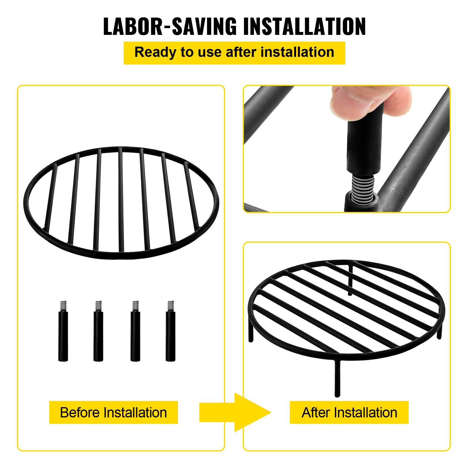 VEVOR Fire Pit Grate, Heavy Duty Iron Round Firewood Grate, Round Wood Fire Pit Grate 19