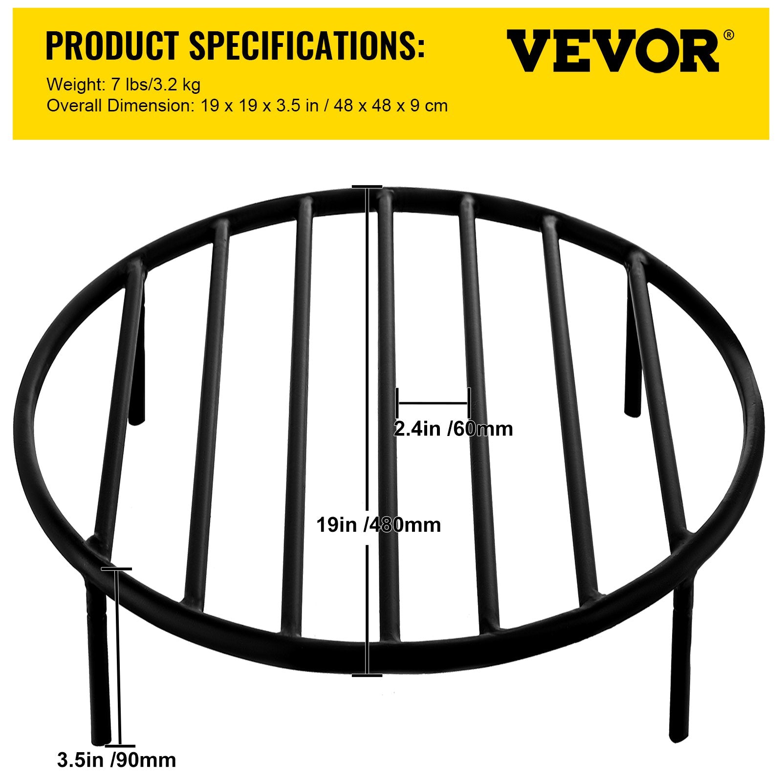 VEVOR Fire Pit Grate, Heavy Duty Iron Round Firewood Grate, Round Wood Fire Pit Grate 19