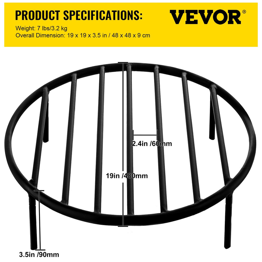 VEVOR Fire Pit Grate, Heavy Duty Iron Round Firewood Grate, Round Wood Fire Pit Grate 19