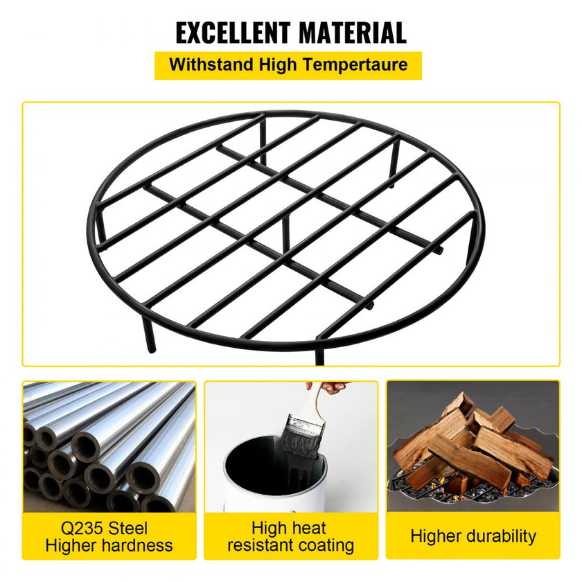 VEVOR Fire Pit Grate, Heavy Duty Iron Round Firewood Grate, Round Wood Fire Pit Grate 24