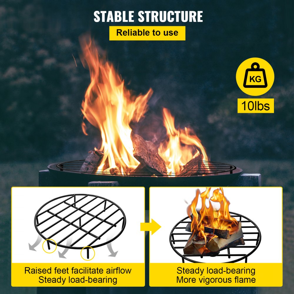VEVOR Fire Pit Grate, Heavy Duty Iron Round Firewood Grate, Round Wood Fire Pit Grate 24
