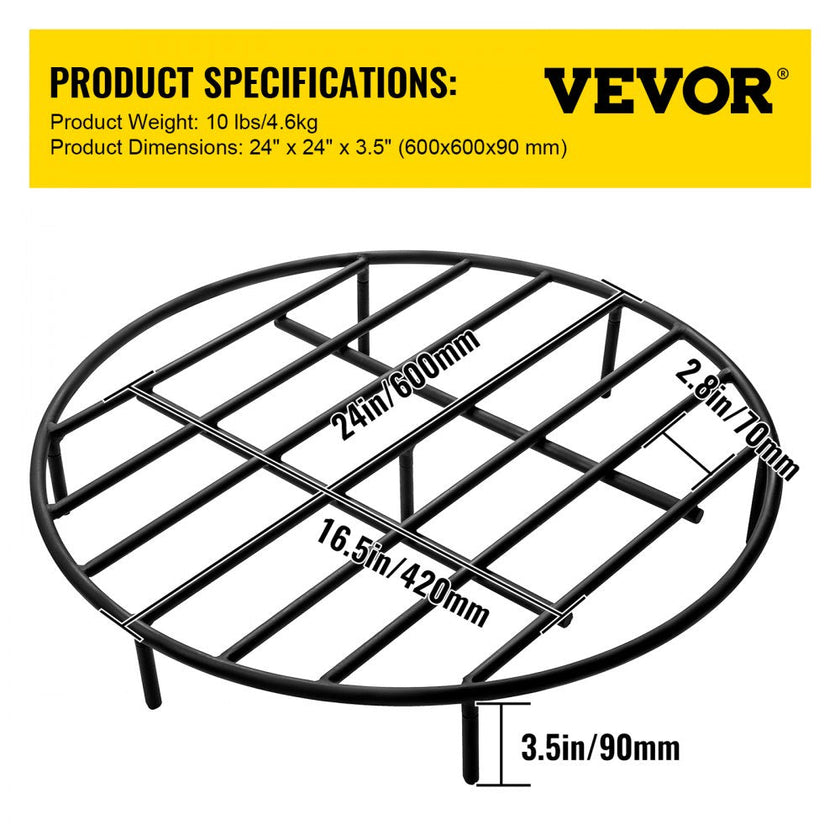VEVOR Fire Pit Grate, Heavy Duty Iron Round Firewood Grate, Round Wood Fire Pit Grate 24