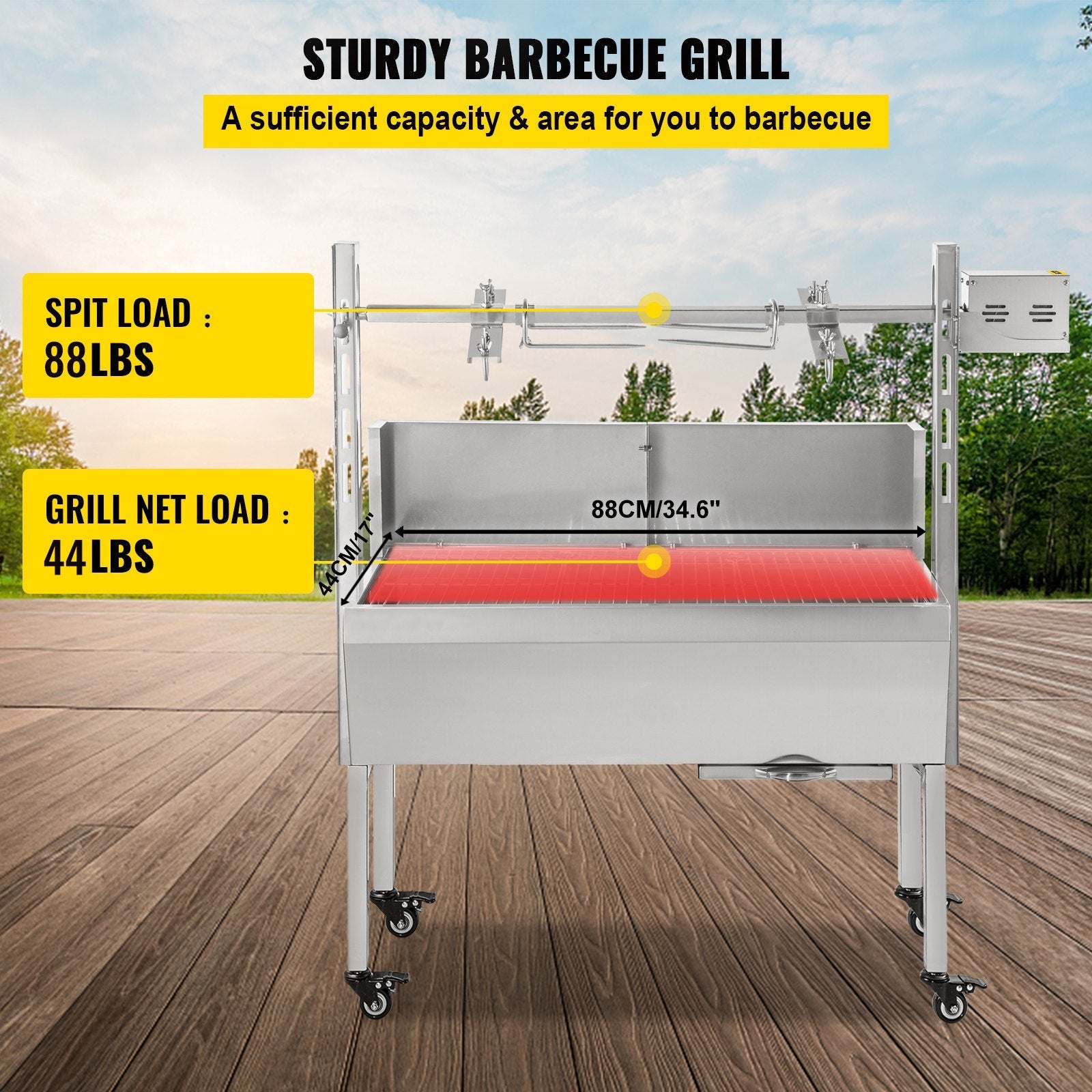 VEVOR 132 lbs/60KG 110V 132 lbs/60KG Rotisserie Grill Roaster BBQ Pig Lamb Stainless Steel, 132 lbs/60KG