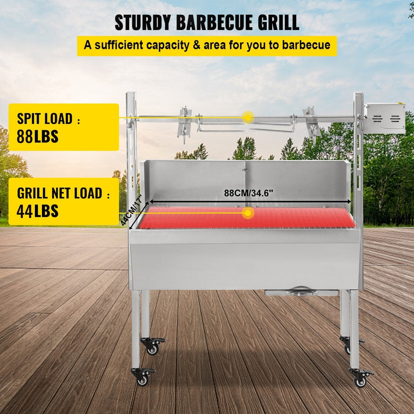 VEVOR 132 lbs/60KG 110V 132 lbs/60KG Rotisserie Grill Roaster BBQ Pig Lamb Stainless Steel, 132 lbs/60KG