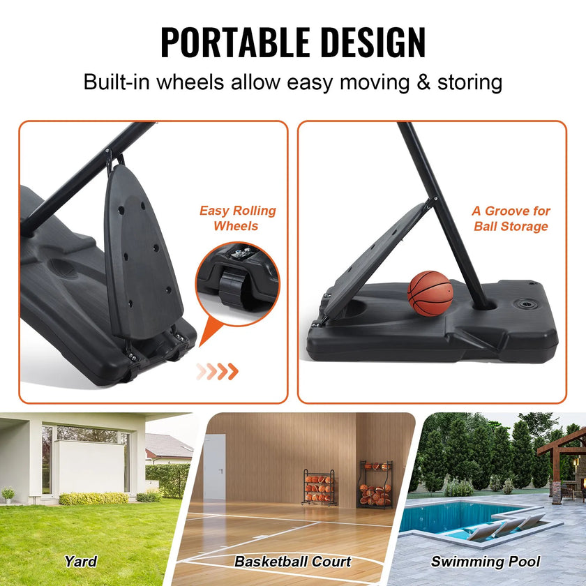 VEVOR Basketball Hoop, 7.6-10 ft Adjustable Height Portable Backboard System, 54 inch Basketball Hoop & Goal, Kids & Adults Basketball Set with Wheels, Stand, and Fillable Base, for Outdoor/Indoor