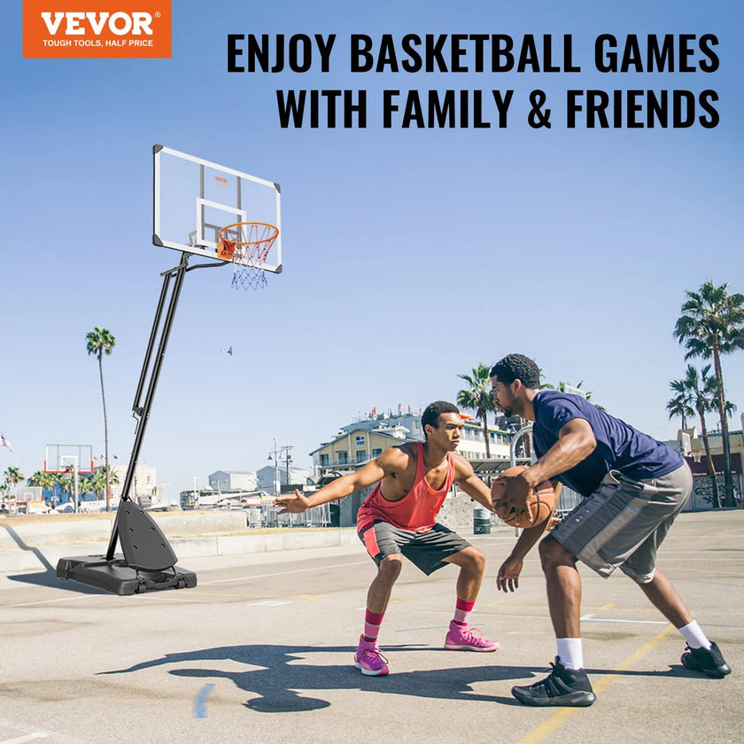 VEVOR Basketball Hoop, 7.6-10 ft Adjustable Height Portable Backboard System, 54 inch Basketball Hoop & Goal, Kids & Adults Basketball Set with Wheels, Stand, and Fillable Base, for Outdoor/Indoor