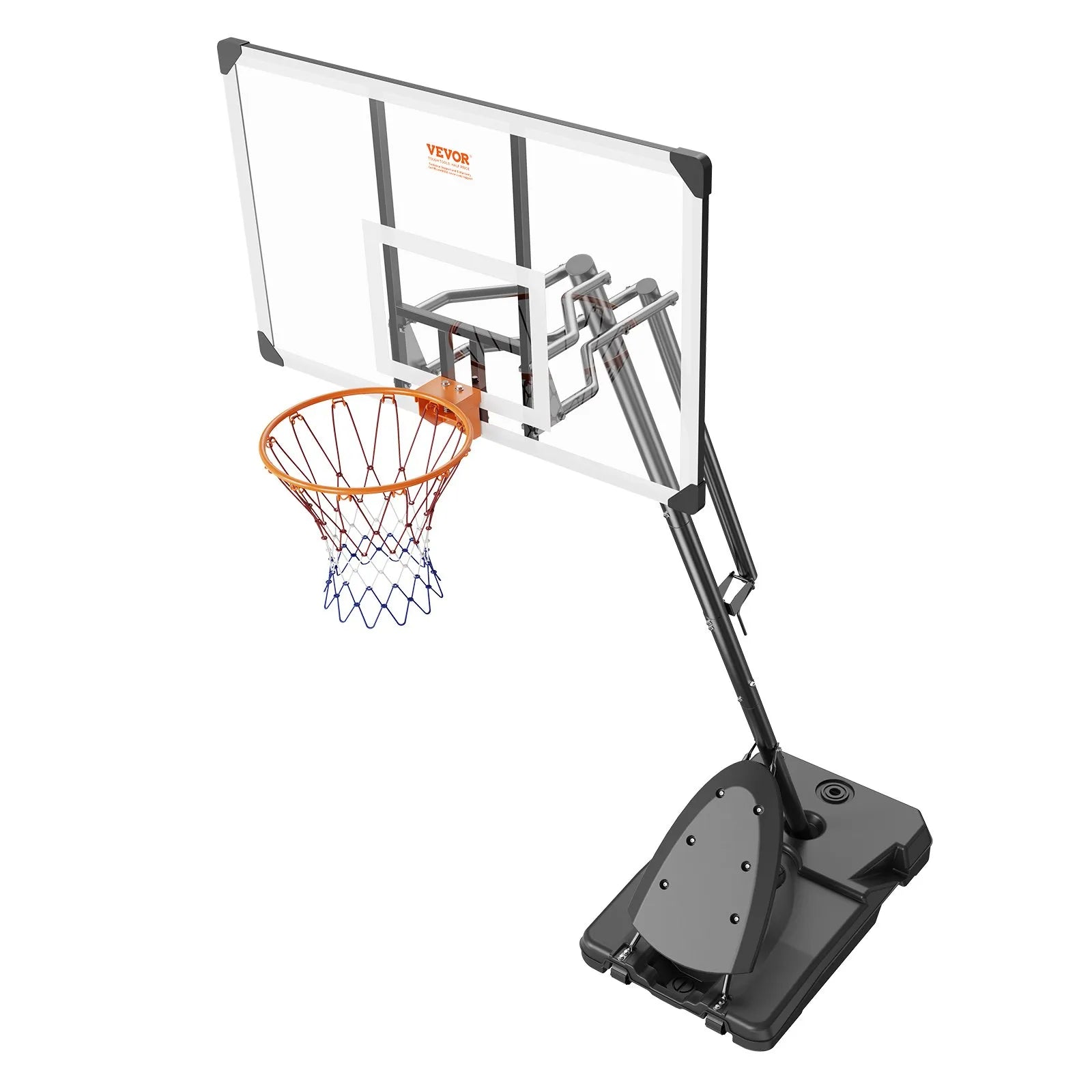 VEVOR Basketball Hoop, 7.6-10 ft Adjustable Height Portable Backboard System, 54 inch Basketball Hoop & Goal, Kids & Adults Basketball Set with Wheels, Stand, and Fillable Base, for Outdoor/Indoor